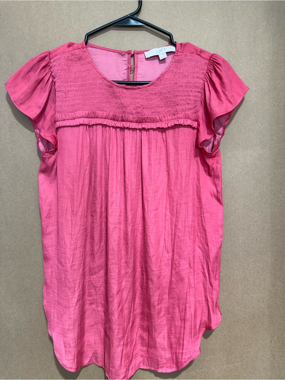 LOFT Pink Smocked Yoke Flutter Sleeve Tunic